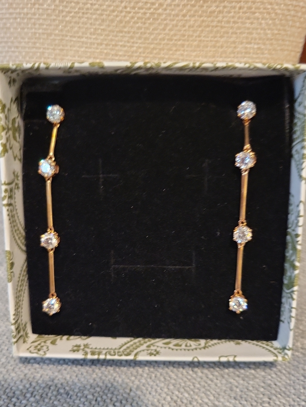 Swarovski Rose Gold Drop Crystal Linear Earrings